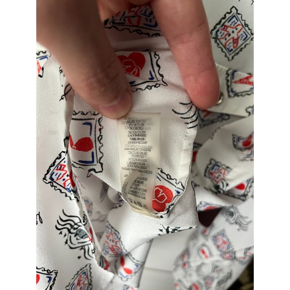 Karl Lagerfeld Paris Blouse / Women US M Medium / Button Up White Paris Stamp - Picture 6 of 11
